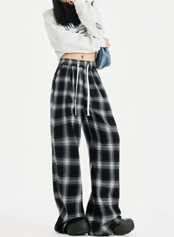 Women's Lounge Pants Plaid Teen Clothing Comfy Baggy Trendy Cute Drawstring Waist with Pockets - Image 3