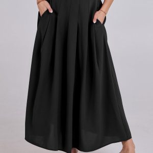 Women A-Line Pleated High Waist Maxi Skirt Full Ankle Length Flowy Swing Elegant Dressy Casual Work Long Skirts