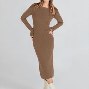 Women Long Sleeve Crewneck Sweater Dress Ribbed Knit Stretch Slim Fit Bodycon Midi Dresses Fall Fashion Outfits