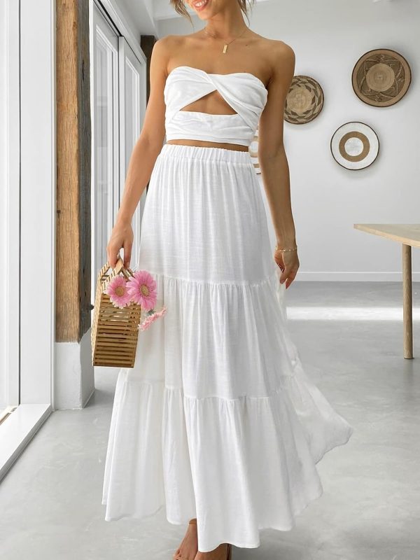 Women’s Summer Boho Flowy Swing Tiered A-Line Maxi Skirt 2025 Fashion Trendy Elastic Waist Pleated Long Beach Dress - Image 2