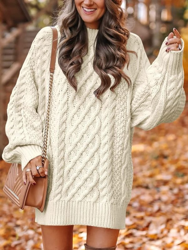 Women Long Sleeve Oversized Cable Knit Chunky Baggy Loose Pullover Tunic Mini Sweater Dress 2025 Trendy Fall Outfits