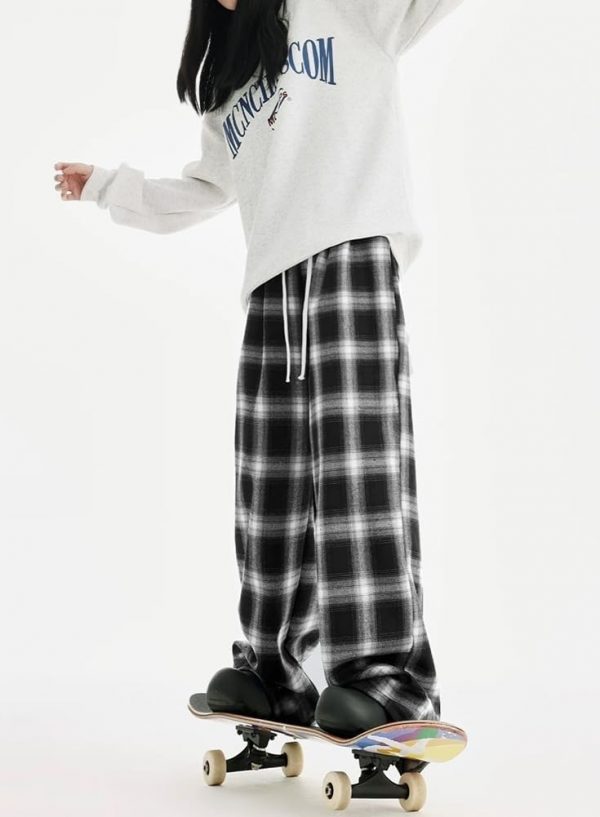 Women's Lounge Pants Plaid Teen Clothing Comfy Baggy Trendy Cute Drawstring Waist with Pockets - Image 2