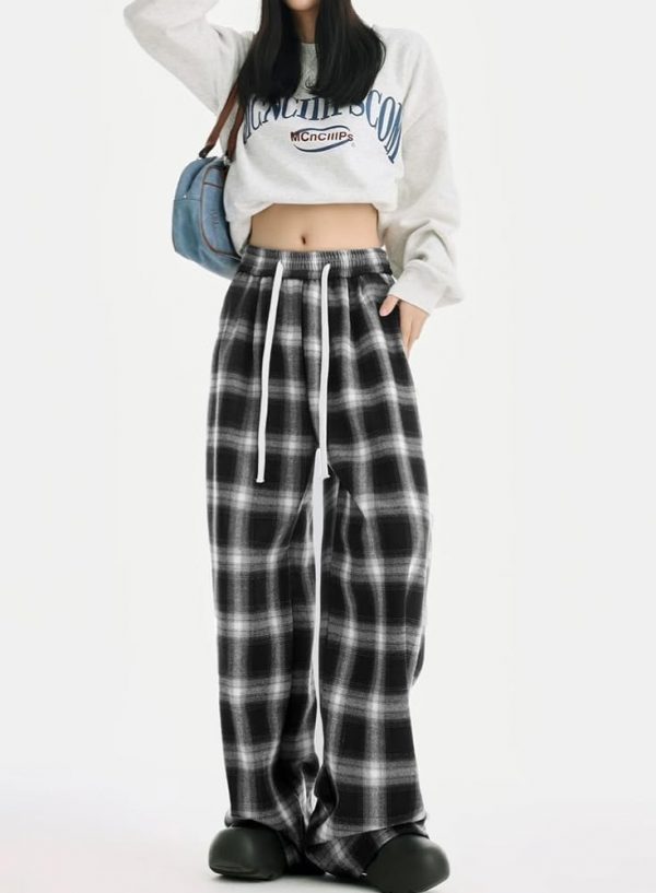 Women's Lounge Pants Plaid Teen Clothing Comfy Baggy Trendy Cute Drawstring Waist with Pockets