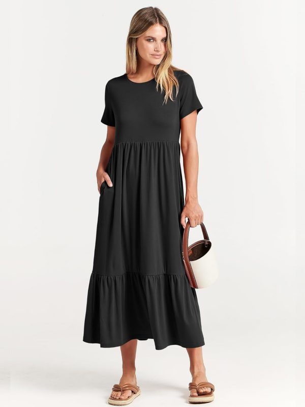 Womens 2025 Summer Casual Maxi Dress A line Tiered Flowy Short Sleeve Crewneck T Shirt Beach Travel Long Dresses - Image 3