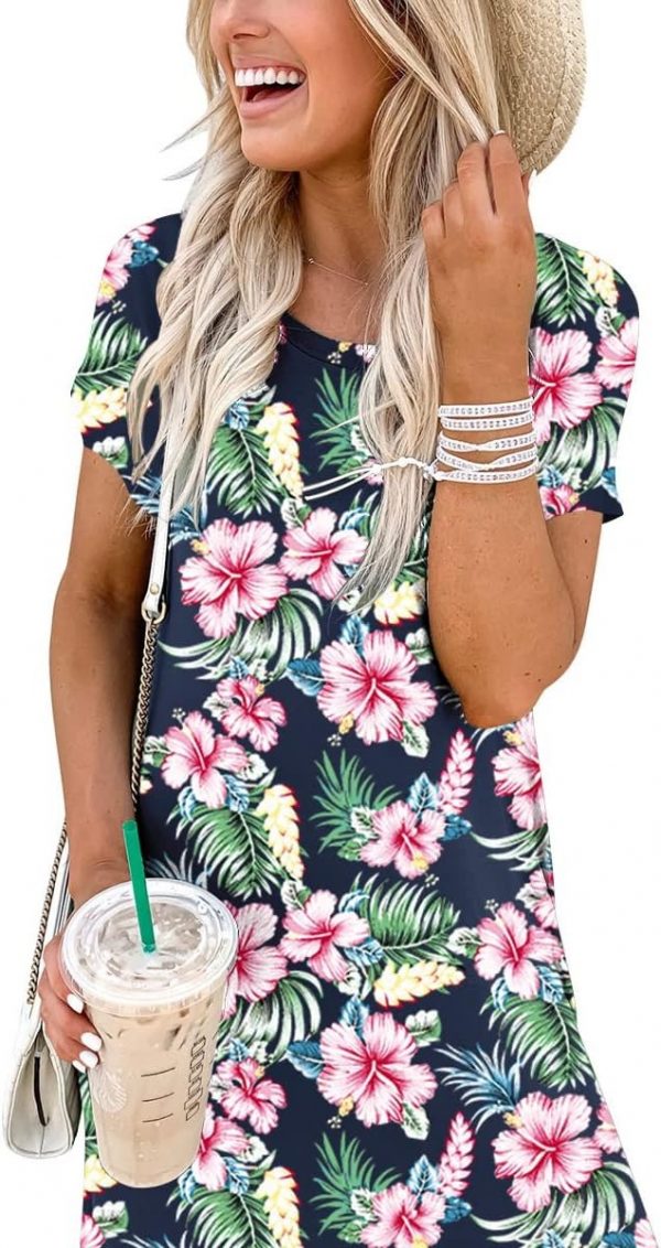 Women's Summer Casual Loose Short Sleeve Long T Shirt Dress Split Maxi Beach Sundress Travel Vacation Outfits - Image 3