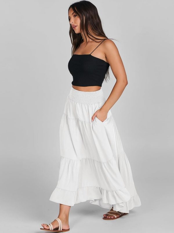 Women Summer Maxi Skirt Elastic High Waist Flowy Boho Casual Tiered Aline Long Beach Skirts 2025 Trendy Outfits - Image 2