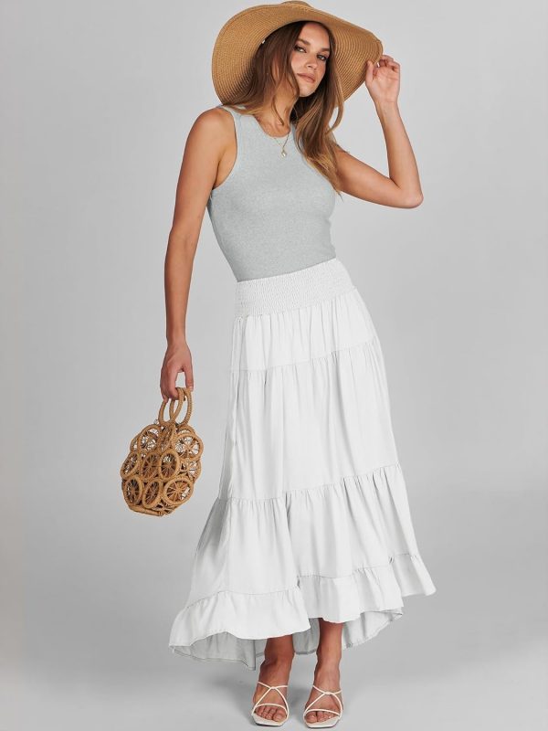 Women Summer Maxi Skirt Elastic High Waist Flowy Boho Casual Tiered Aline Long Beach Skirts 2025 Trendy Outfits